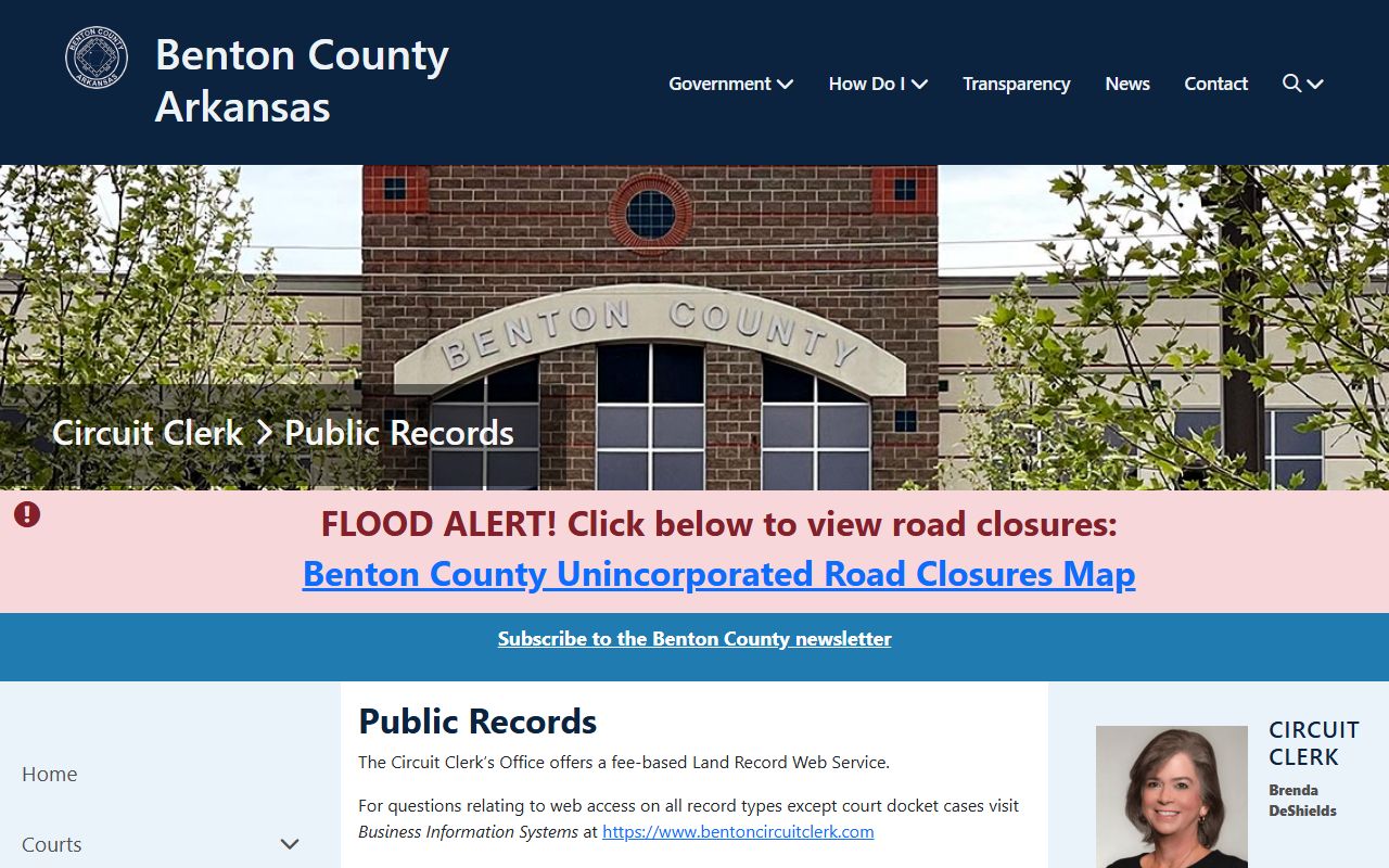 Benton County Circuit Clerk public records page covering Arkansas FOIA requests