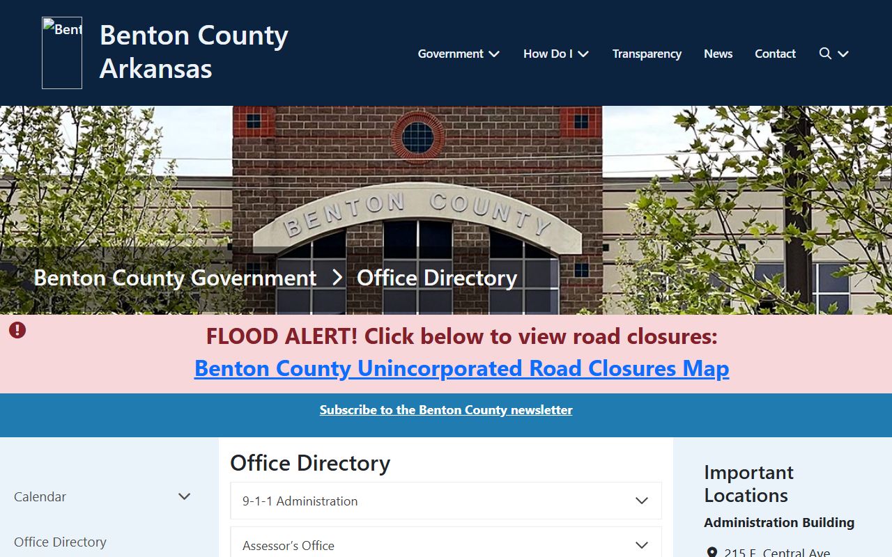 Benton County office directory listing department contacts for the Bentonville courthouse campus