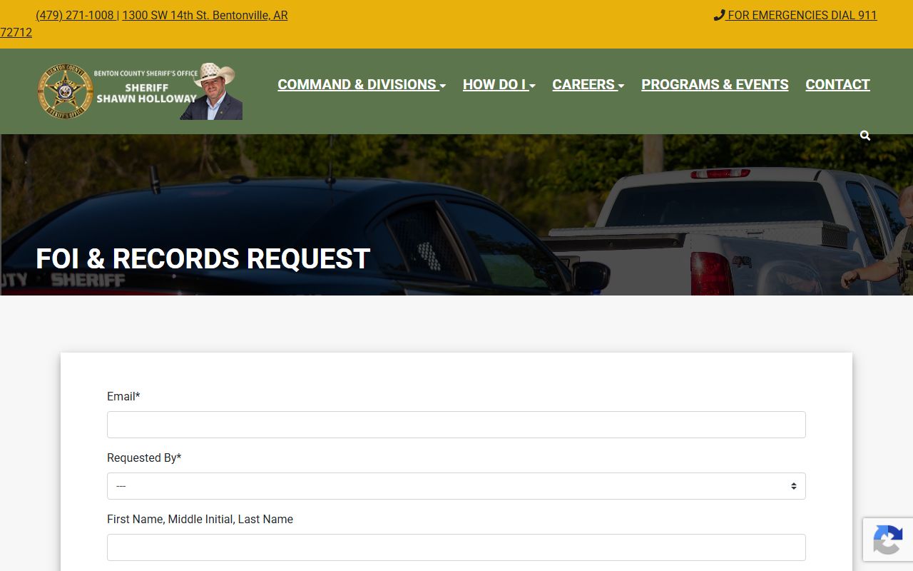 Benton County Sheriff FOI and records request web form fields