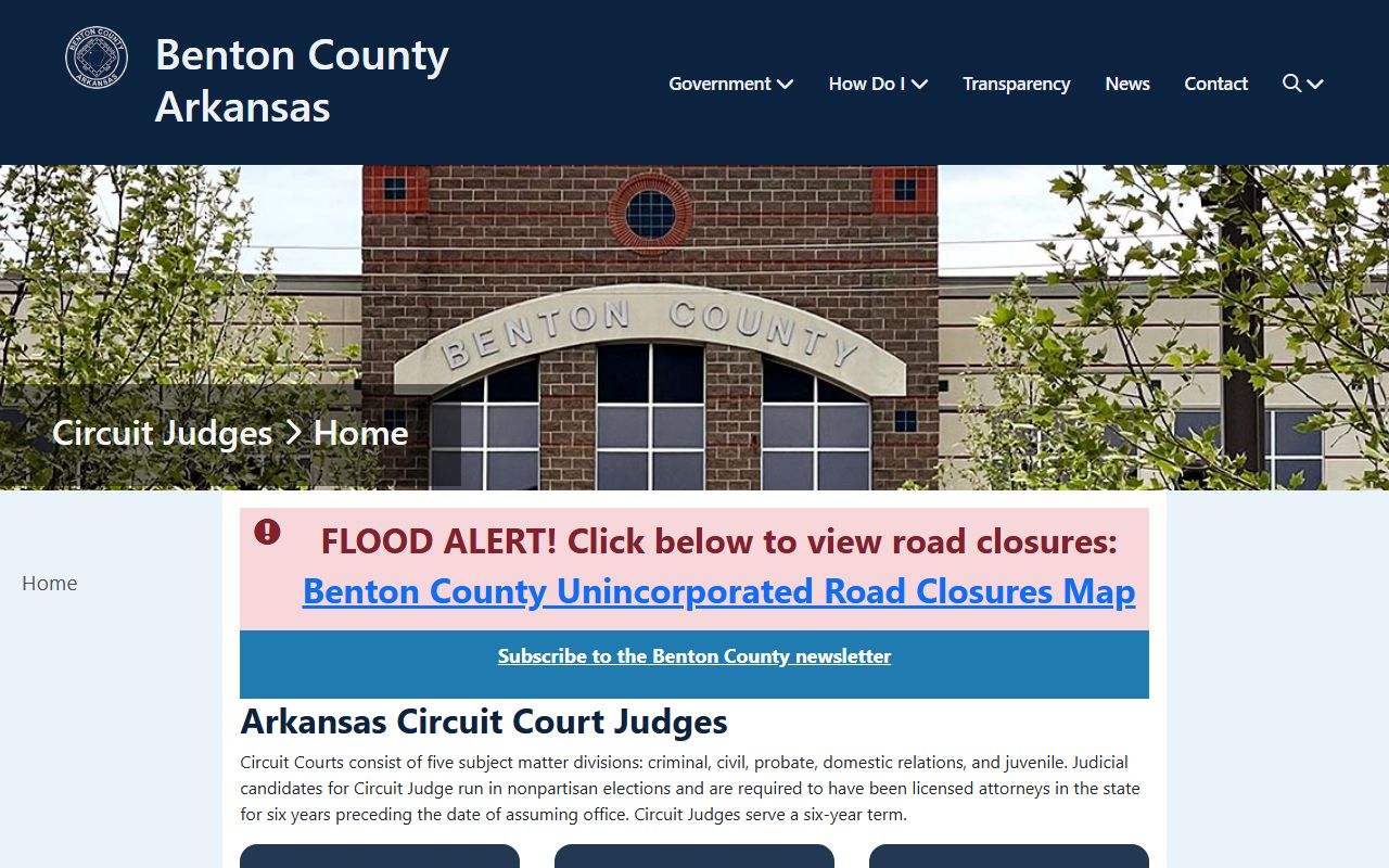 Benton County Circuit Judges directory listing the seven Circuit Court divisions and their addresses