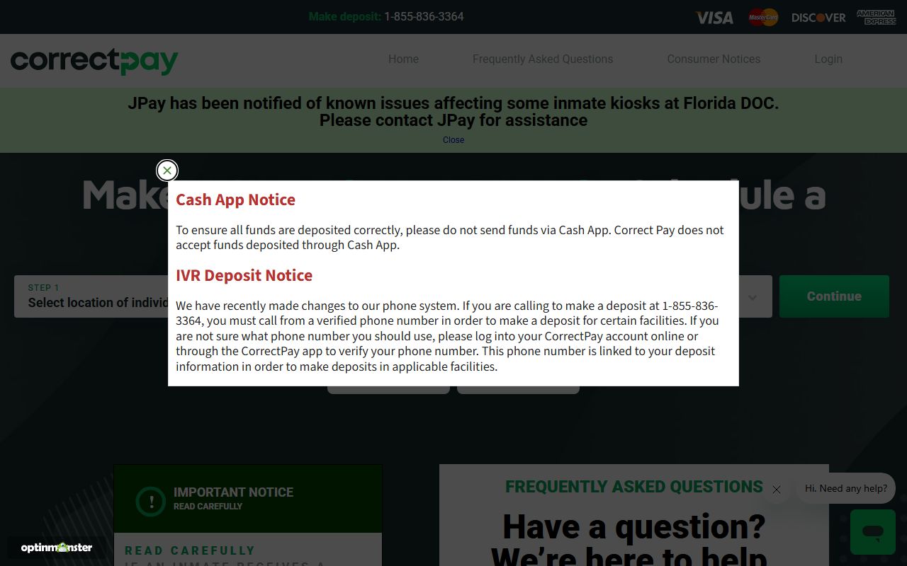 CorrectPay video visitation scheduling page for Benton County jail