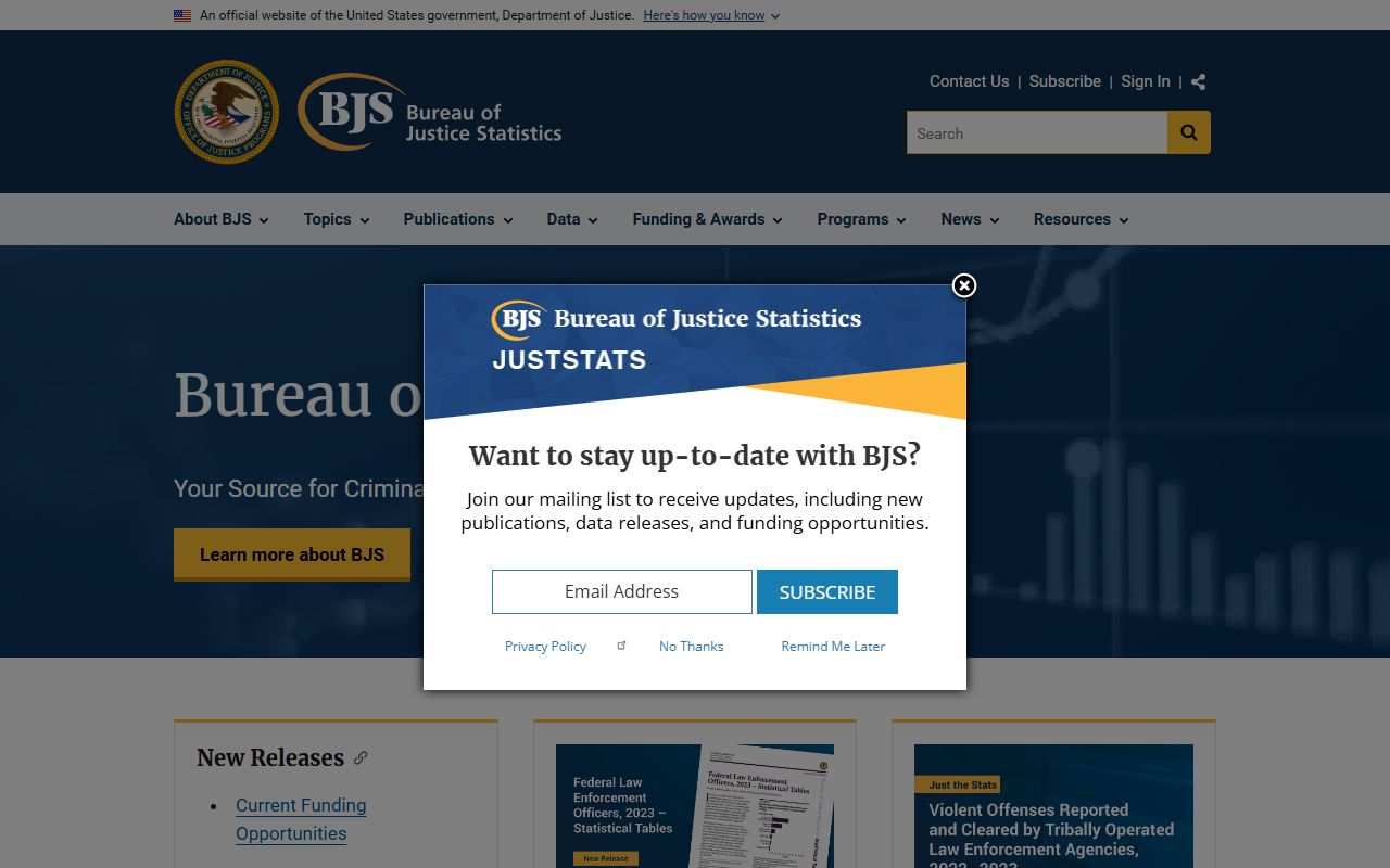 Bureau of Justice Statistics home page covering Arkansas county jail population data