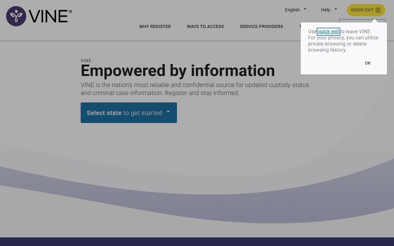 VINELink victim notification page used to register for Benton County custody-status alerts